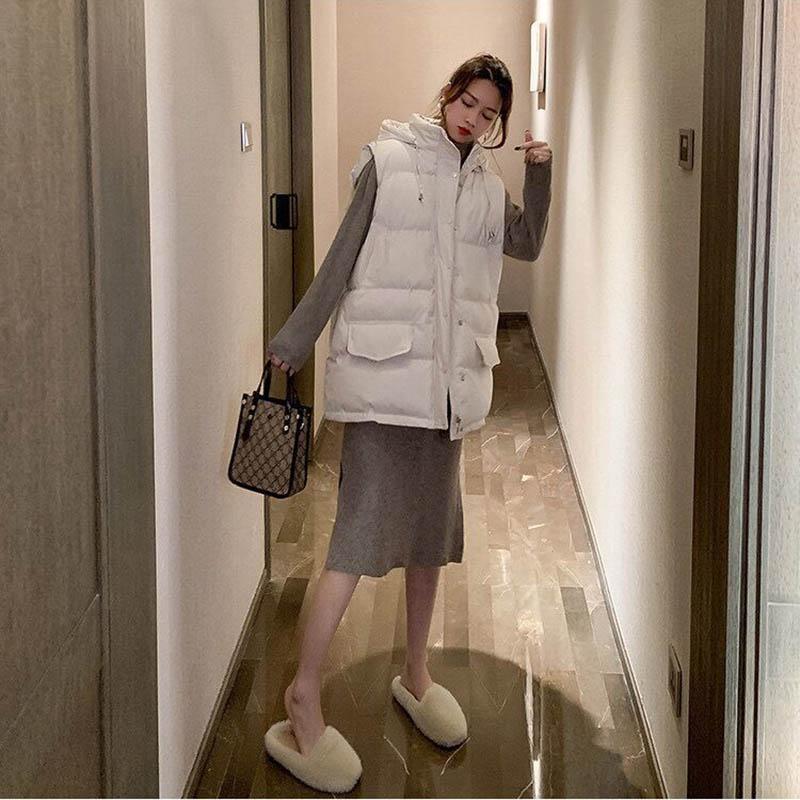 Gilet in cotone con cappuccio Gilet autunno e inverno da donna Gilet ampio e spesso di media lunghezza