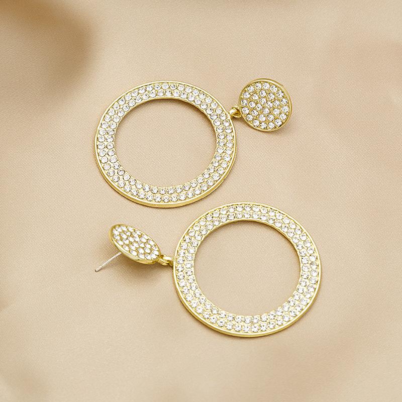 Exaggerated Super Flash Full Drill Geometric Hollow Circle Earrings Atmospheric Round Stud Earrings