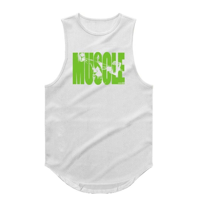 

Muscleguys Мужская футболка без рукавов с принтом MUSCLE Летние виды спорта Свободный и удобный жилет Простые модные тонкие майки для фитнеса XXL белый