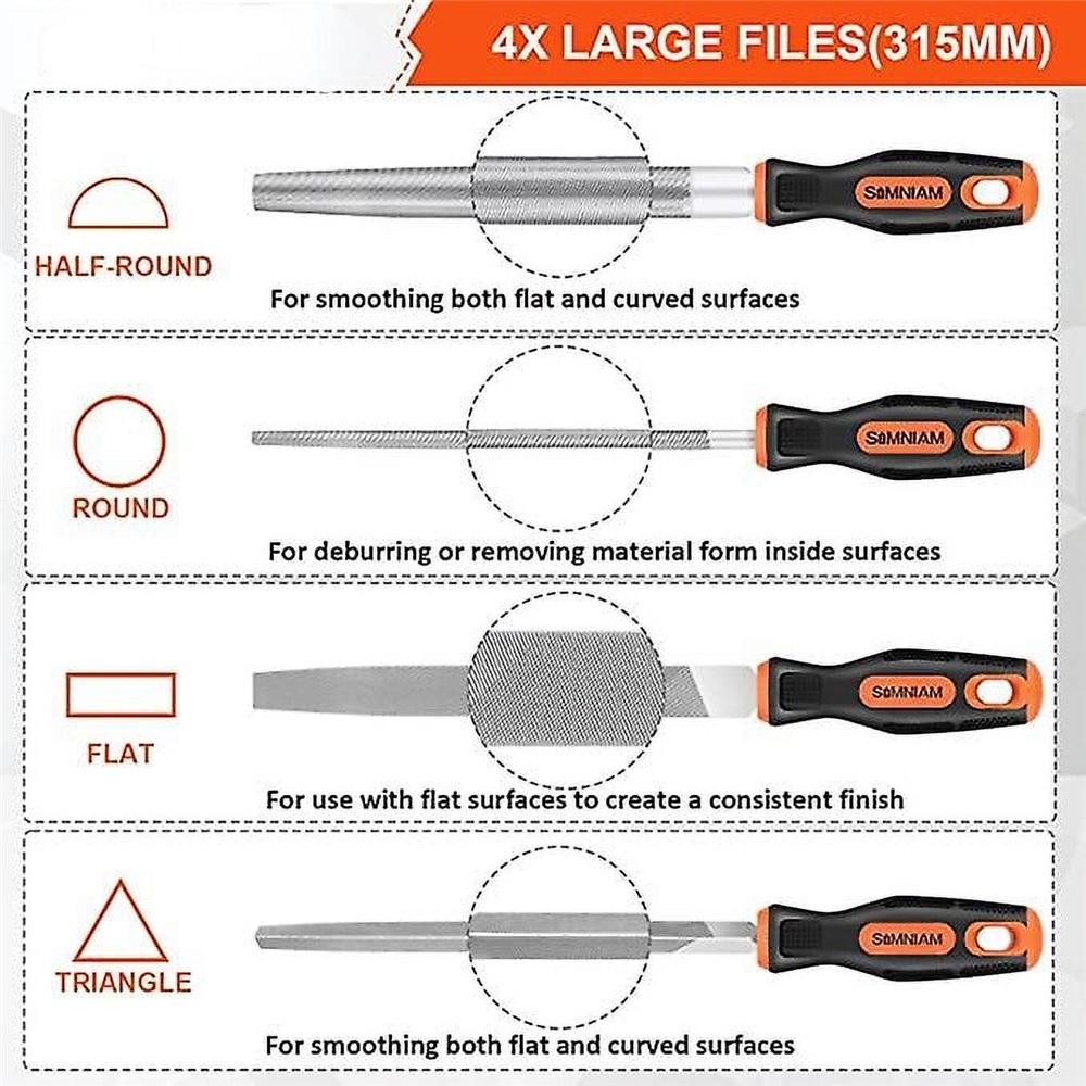 18Pcs Professional Files Set, Premium T12 Metal Files with Suitcase, Flat/Triangle/Half-Round/Round Large Files