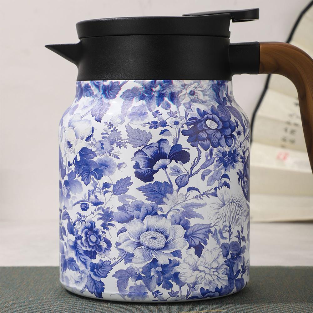 1000ml Teekanne mit Blumendekor und Deckel, Vintage-Blumen-Teekessel, Edelstahl-Teezubereiter-Wasserflasche für die Küche