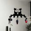 Modern Cat Key Holder with Heart Design Metal Wall Art 5 Hooks Pet Lover Gift Valentine Decor