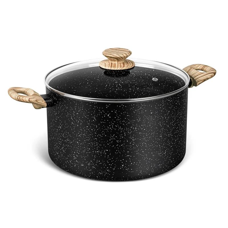 

5 кварт антипригарная кастрюля для супа с крышкой кухонная кастрюля алюминиевая антипригарная кастрюля для супа с ручкой под дерево кухонные принадлежности чёрный