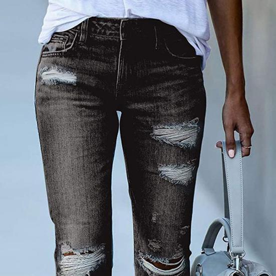 Women's Skinny Ripped Jeans Mid Rise Distressed Destroyed Denim Pants with Pockets Stretchy Slim Fit Jean Trousers