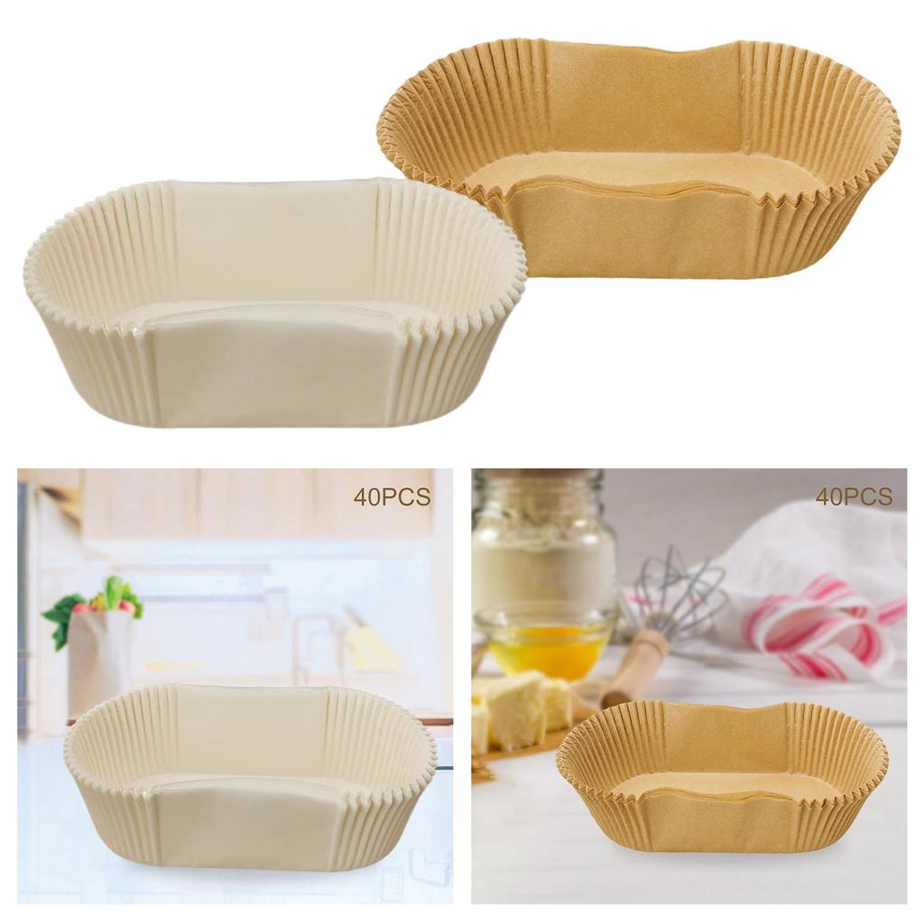 40x Oval Paper Baking Cup, Heat Resistant, Rectangle Cake Paper Tray Boat Shape