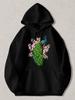 Black Pullover Hoodie Featuring Vibrant Peacock with Pink Cherry Blossoms Casual Long Sleeve Sweatshirt with Kangaroo Pocket for D