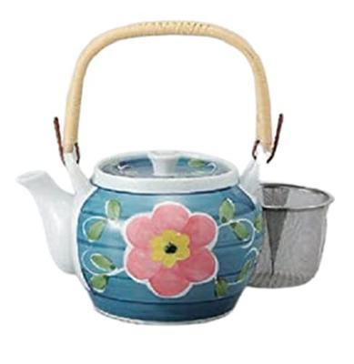 Ale-net Arita Ware Arabesque Flower with Basket Mesh, No. 10 Earthenware Teapot, Ceramic Teapot