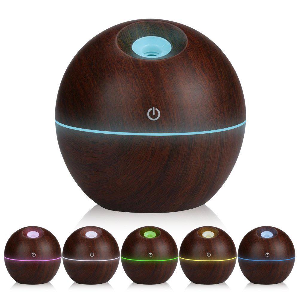 USB Mini Wooden Grain Spherical Air Humidifier & Seven-Color Aroma Diffuser Gift.