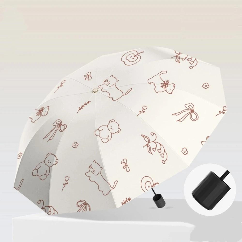Automatic Sun Umbrella UV Protection Folding Umbrella Lightweight Travel Rain Umbrella  Beach White