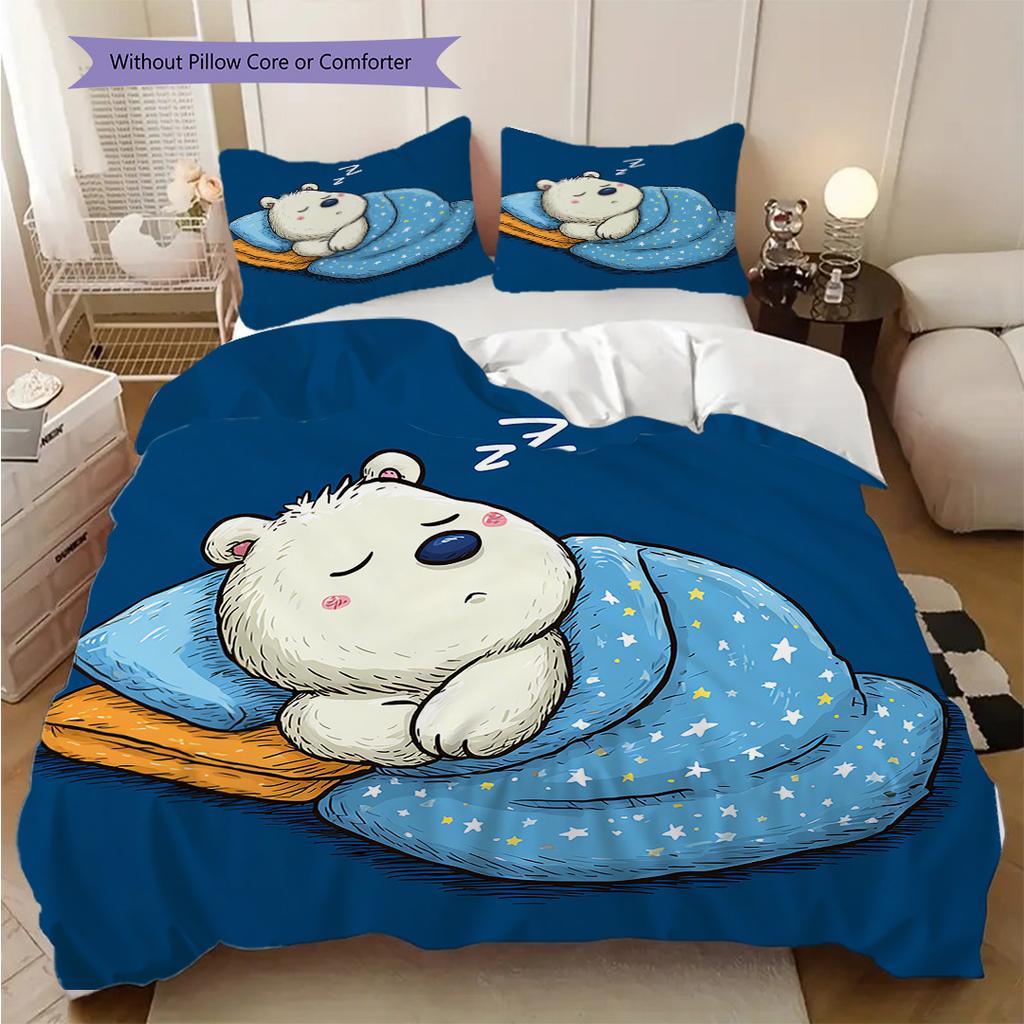Polar Bear Pattern Bedding Quilt Set Quilt Cover Pillowcase Home Decoration Birthday Gift (1 * duvet cover + 2 * pillowcase, without core)