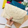 Stroh-Clutch Handgefertigt Gewebt Einfarbig Lässig Große Kapazität Geschenk Sommer Frauen Mädchen Stroh Umschlag Handytasche Täglicher Gebrauch