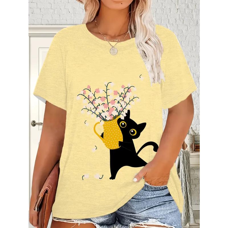 Fashion Women's Crew Neck Short Sleeve 3D Casual Color Printing Casual Short Sleeve Crew Neck T-Shirt