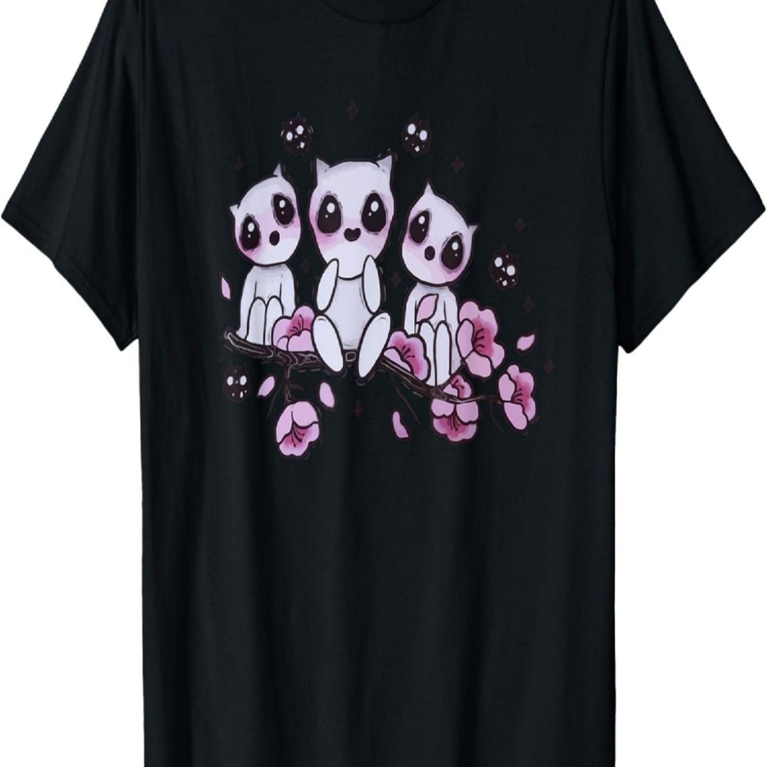 Пастельная Готическая Одежда Жуткий Призрак на Вишневых Цветах Сакуры Футболка S чёрный