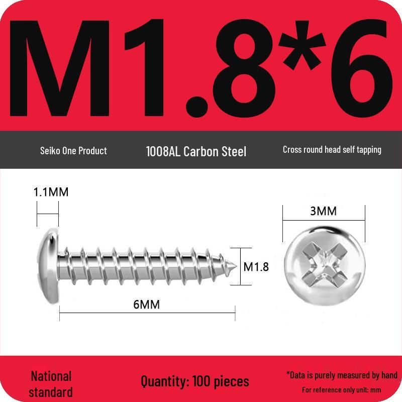 Galvanized Self-Tapping Screws, Round Head, White Zinc, PA Cross Pan, Pointed Tail M1.2-M4
