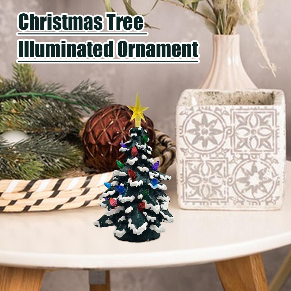 Tiny Christmas Tree Battery-Operated Realistic Artificial Resin Miniature Christmas Tree For Table For Indoor Outdoor Porch And