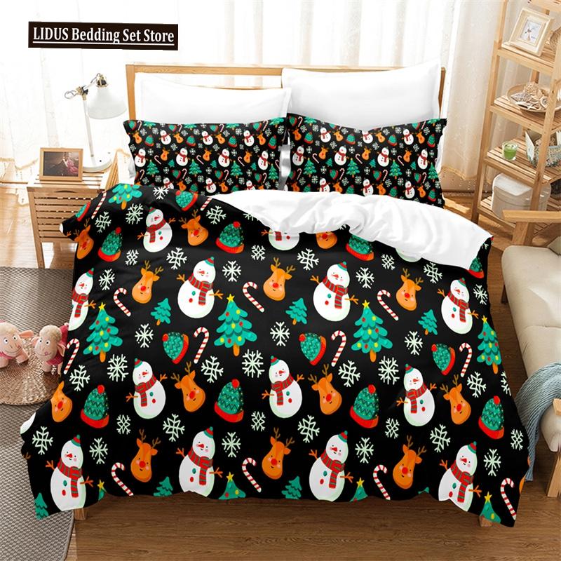 Merry Christmas Duvet Cover Set Twin King Queen Cartoon Santa Claus Bedding Set Polyester Christmas Gingerbread Man Quilt Cover
