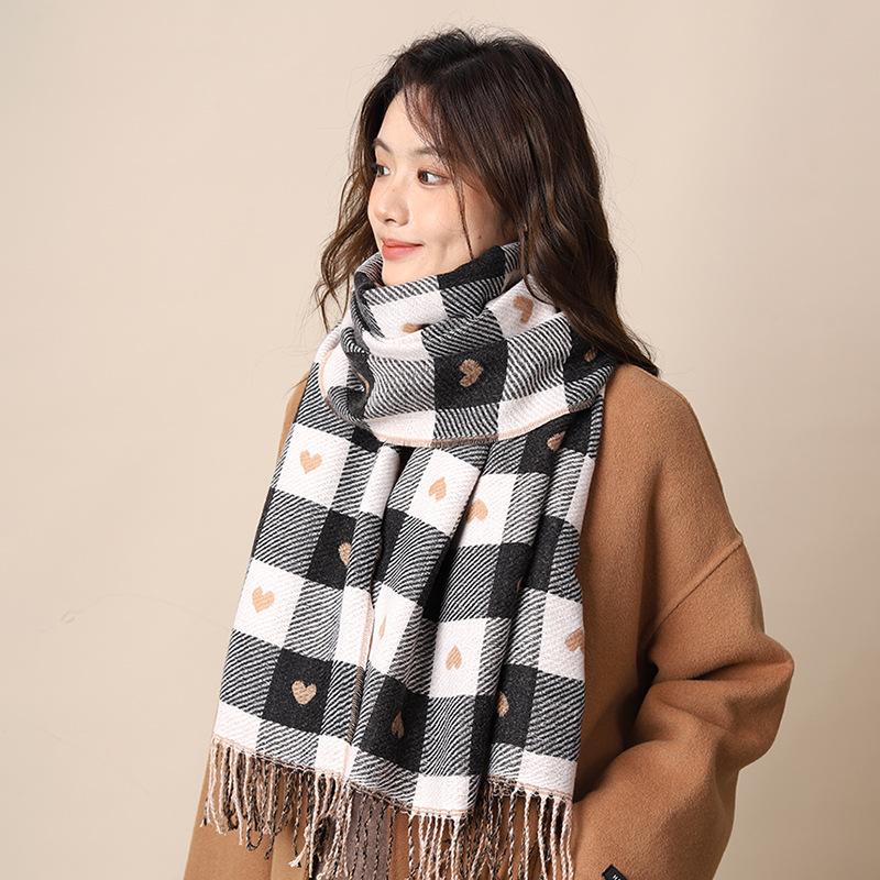 

Star Moon Dolphin Bone Winter Atmosphere Plaid Scarf Male and Female Students Warm Versatile Couple Scarf 200*30 чёрный