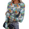 Women's Winter Slim Bottom T-shirt Fashion Casual Gradient Printing Round Neck Pullover Long Sleeve Top