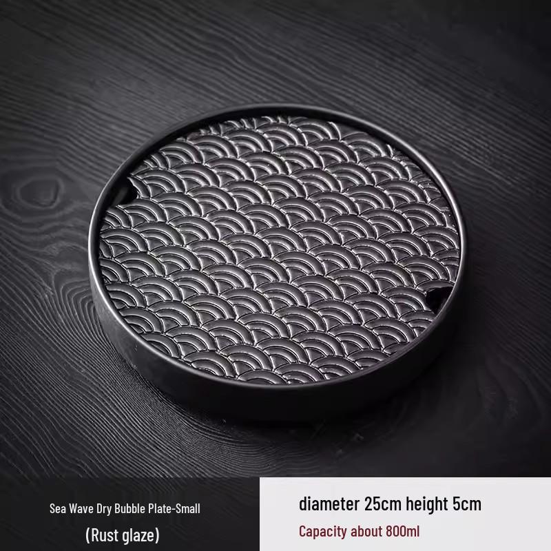 Round Ceramic Tea Tray: Chinese Retro Kung Fu Tea Set, Dual-Use Dry & Wet Brewing Table with Water Storage.