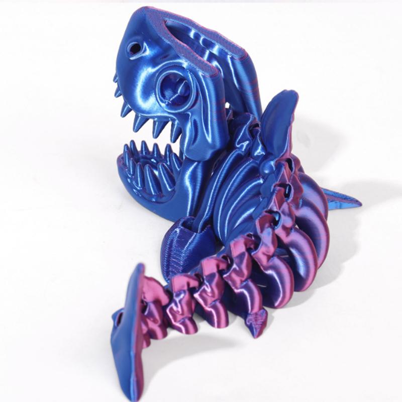 3D Printed Shark Model Solid Color Movable Doll Multi-jointed Articulated Animal Figurine Desktop Decoration Decompression Toy