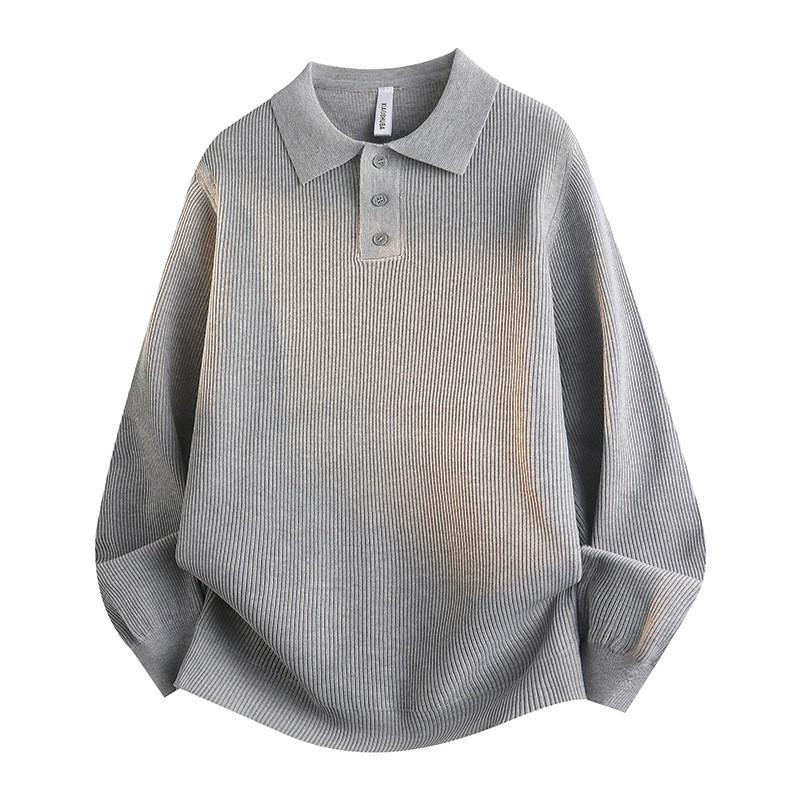 Mens Oversized Knit Sweater With Collar Button-Up Design Winter Warm Loose Fit Casual Streetwear Pullover