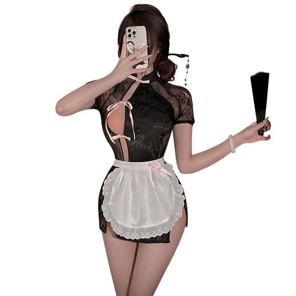 Xianyi Erotic Underwear Lace Perspective New Chinese Cheongsam Sexy Maid Outfit Free of Crotch Passion Temptation 546