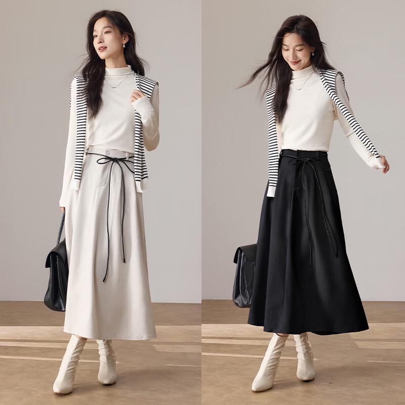 VICTORIA&VERA Women's Fleece-Lined A-Line Midi Skirt