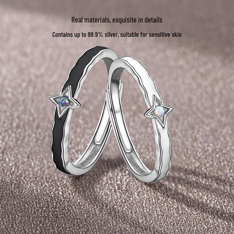 Hochwertige koreanische Little Star Wish Partnerringe aus 999 Sterlingsilber