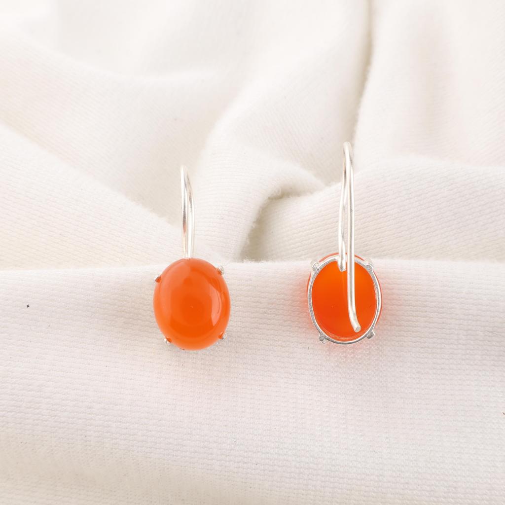 Carnelian Gemstone Earrings, Gemstone 925 Solid Sterling Silver Earrings, Handmade Boho Jewelry, Birthday Gift For Her