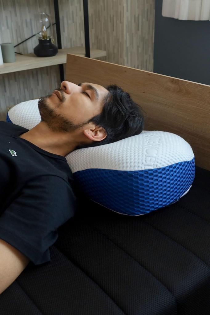 Blue Blood 4D Trinity Pillow with Cover (Pre-installed) Neck Pillow, Comfortable Memory Foam Neck Pillow for Side and Back Sleepers, Washable Cover