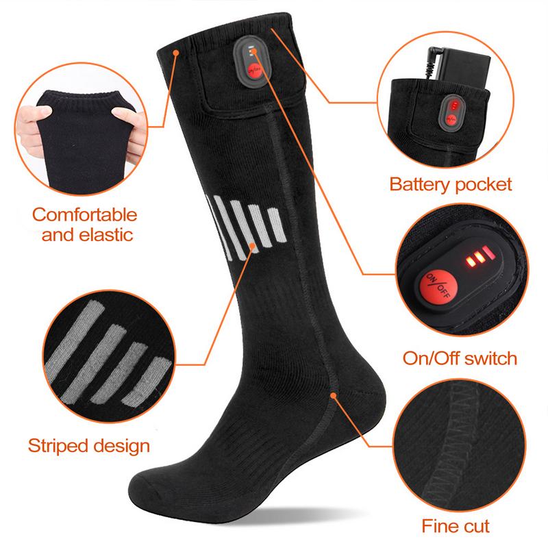 Electric Heating Long Stocking Socks With 3 Temperature Modes Winter Outdoor Warm Socks Heated Socks For Fishing Skiing Cycling
