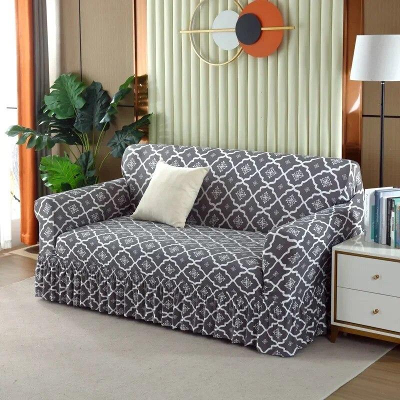 Modern Atmosphere Feeling Skirt Edge Sofa Cover Fabric Full Coverage Elastic Sofa Cover Sofa Anti-skid  Dustproof Cover