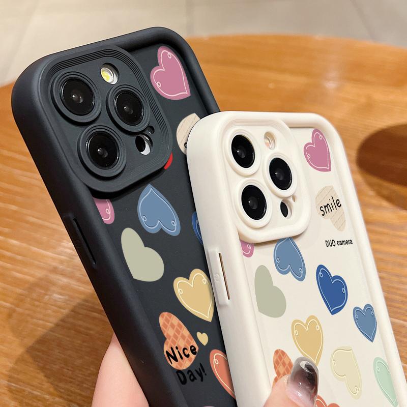 Colorful Love Hearts Pattern Case For IPhone 16 Pro Max 15 14 Plus 13 12 11 Pro Max Shockproof Soft TPU Phone Cover Funda Coque