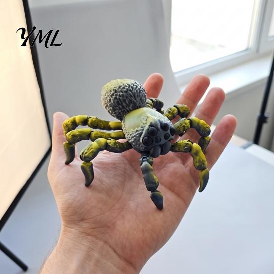 Realistic Bionic Spider Figurine 3D Printed Fidget Toy with Eyes, Large Articulated Unique Gothic Style Decor Flexible Joints, Halloween Desktop
