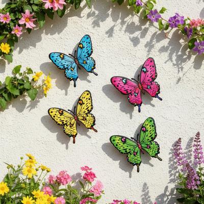 Metall Schmetterling Wanddeko Bunte Schmetterlinge Wandkunst Skulptur 3D Eisen Schmetterling Hängende Dekoration für Außen Innen Zaun Terrasse Hof Baum