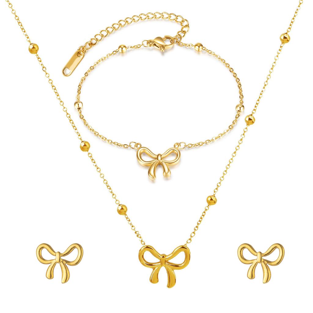 Elegant Bowknot Necklace Titanium Steel Bowknot Pendant Necklaces Butterfly Bow Clavicle Chain Party Jewelry for Women