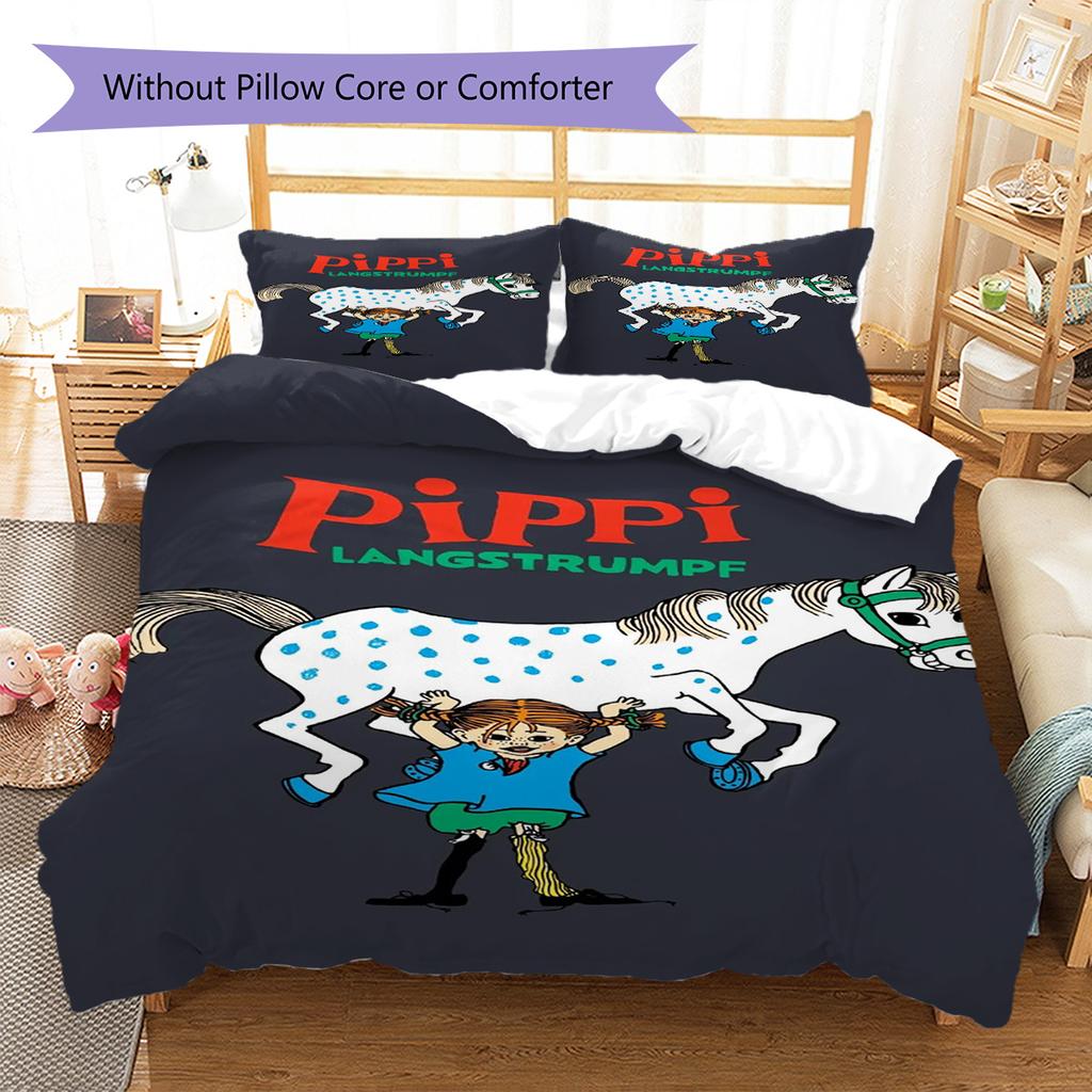 Pippi Longstocking Pattern Bedding,Quilt Set Quilt Cover Pillowcase Home Birthday Gift (1 * Duvet Cover + 2 * Pillowcase, Without Core)