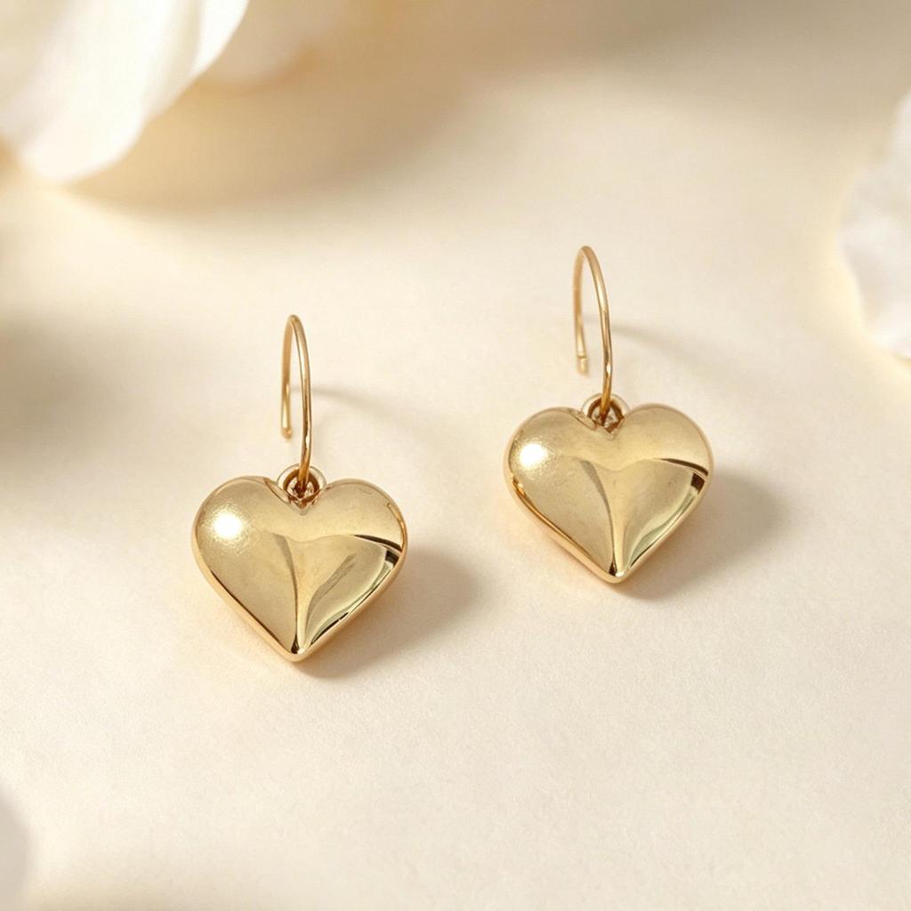 Elegant Heart-Shaped Gold-Plated Stainless Steel Stud Earrings for Women