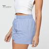 Women Summer Shorts Striped Print High Elastic Waist Retro Loose Above Knee Length Casual Sport Homewear Short Pants