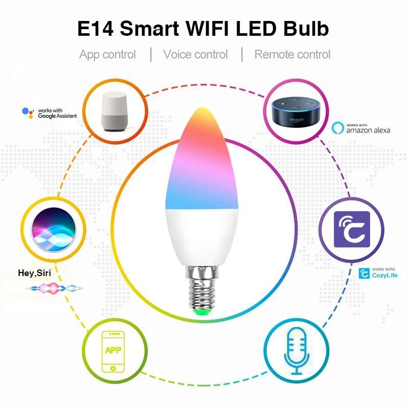 EWelink E14 Led Bulb WiFi Zigbee,Dimmable Candle Lamp 3000-6500k RGB,Works With Alexa Amazon Google Home Yandex Alice Smartthing