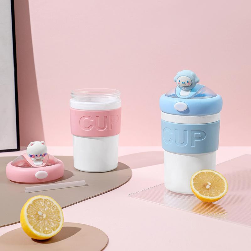 Creative Straw Cup, Simple Women's Glass Cup, Office Girl, High-looking and Cute Water Cup, Double-layer Insulated Cup