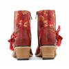 Johnature Vintage Rote Schuhe Handgefertigte kurze Damenstiefel aus echtem Leder mit Splice-Print zum Schnüren