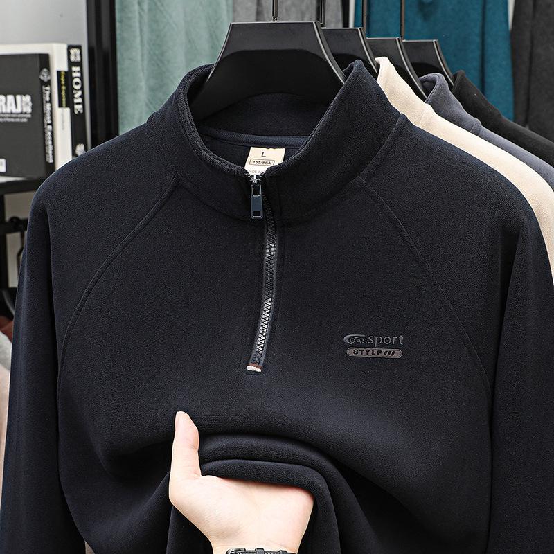 Men's Casual Winter Fleece Half-Zip Stand Collar Hoodie