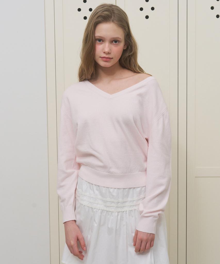 AMONG A Washable V-Neck Knit Top_Light Pink