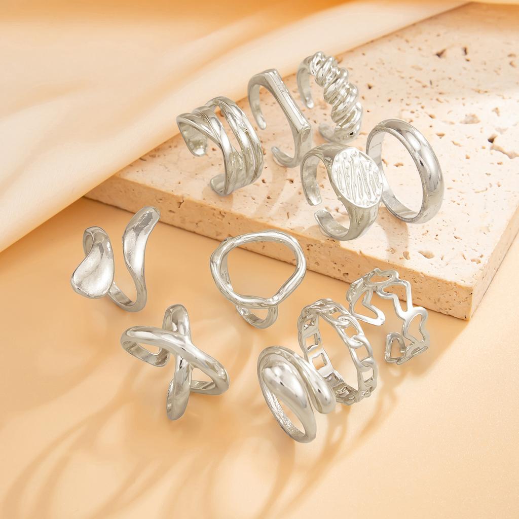 Irregular Liquid Lava Metal Wrinkled Open Ring Design Photosensitive Surface Joint Ring