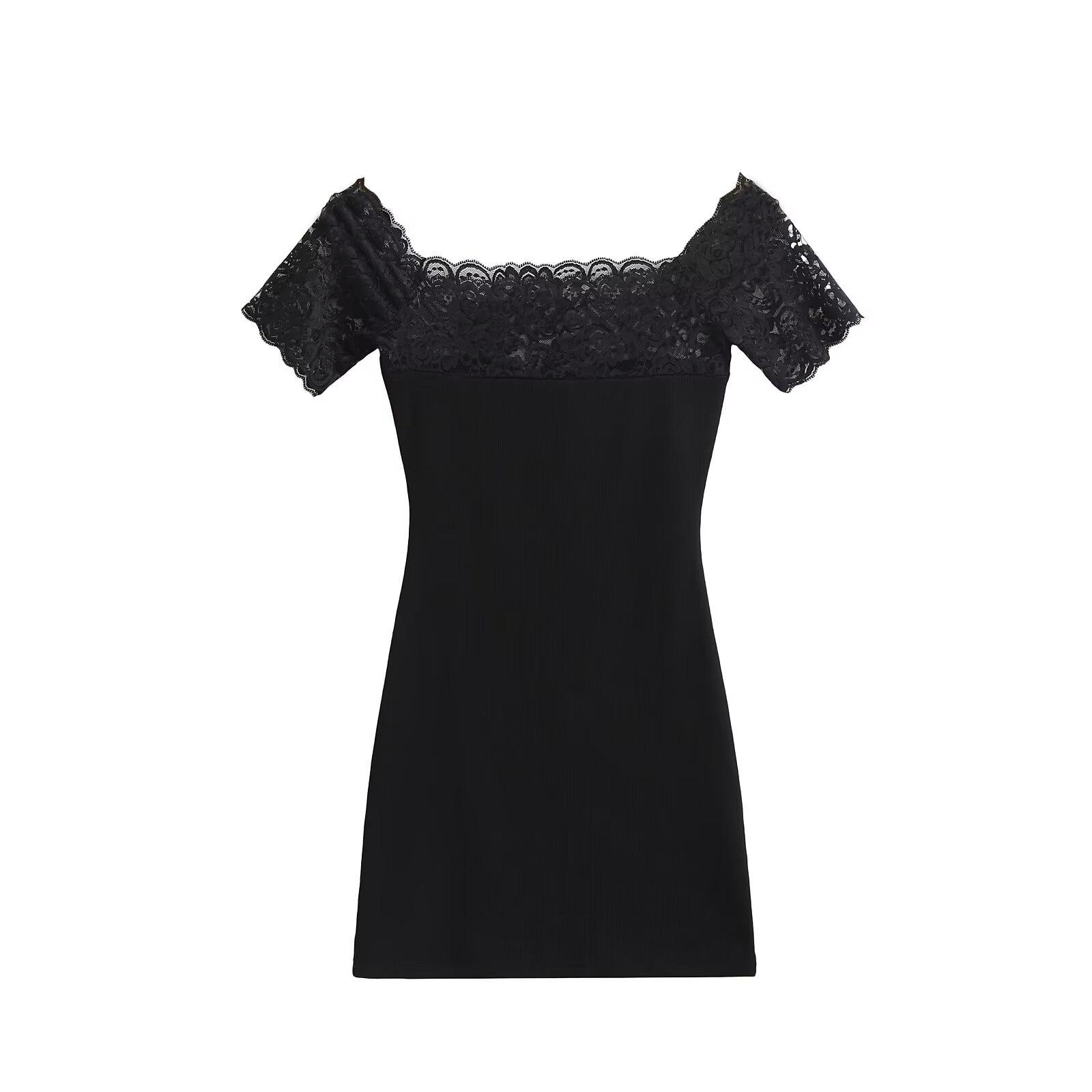 Trendy Women s Sexy Lace One-Shoulder Dress: Waist-Cinched, Slimming, Hip-Hugging Short Skirt Small чёрный