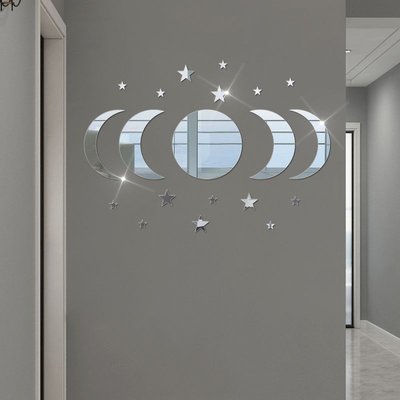20pcs Acrylic Star Moon Shape Wall Sticker Lenses for Wall Decoration In Living Rooms, Bedrooms, and Other Places Decoration