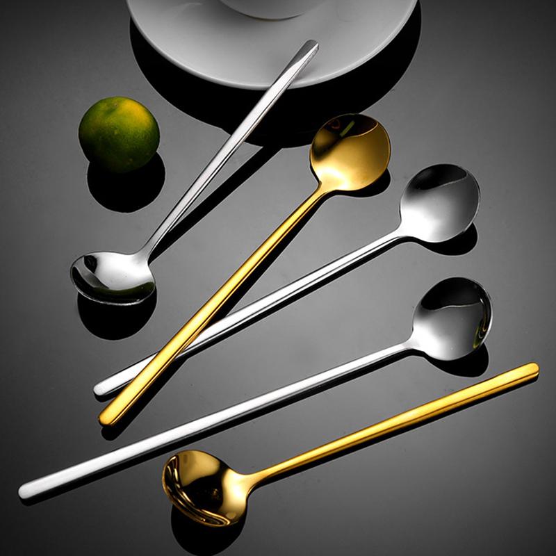 Long Handled 304 Stainless Steel Coffee Spoon Ice Cream Dessert Tea Stirring Spoon Dessert Spoon Kitchen Accessories Bar Tools