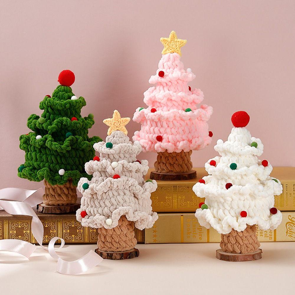Finished Crochet Christmas Tree Hand Woven Artificial Knitted Tabletop Ornament  Christmas Day