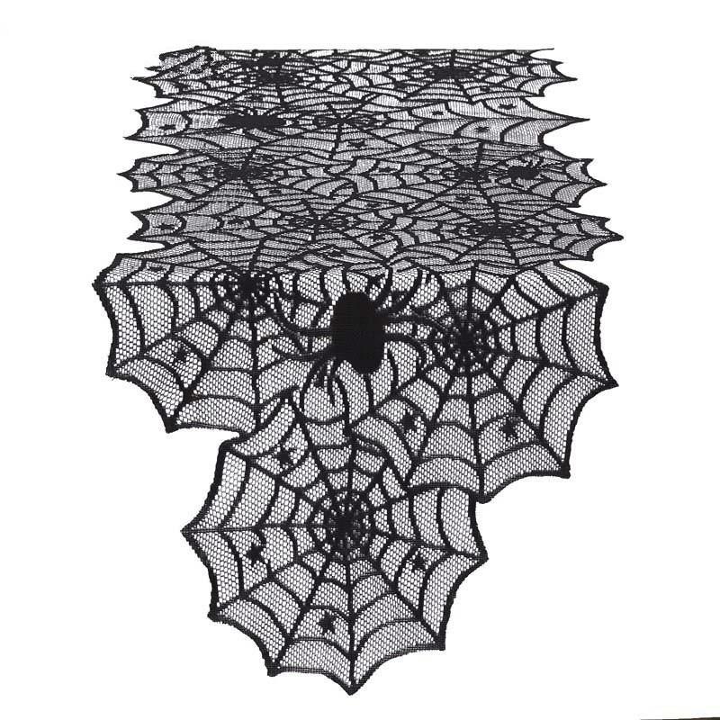 Halloween Spider Web Table Runner Black Lace Tablecloth Halloween Table Decor Festival Party Supplies